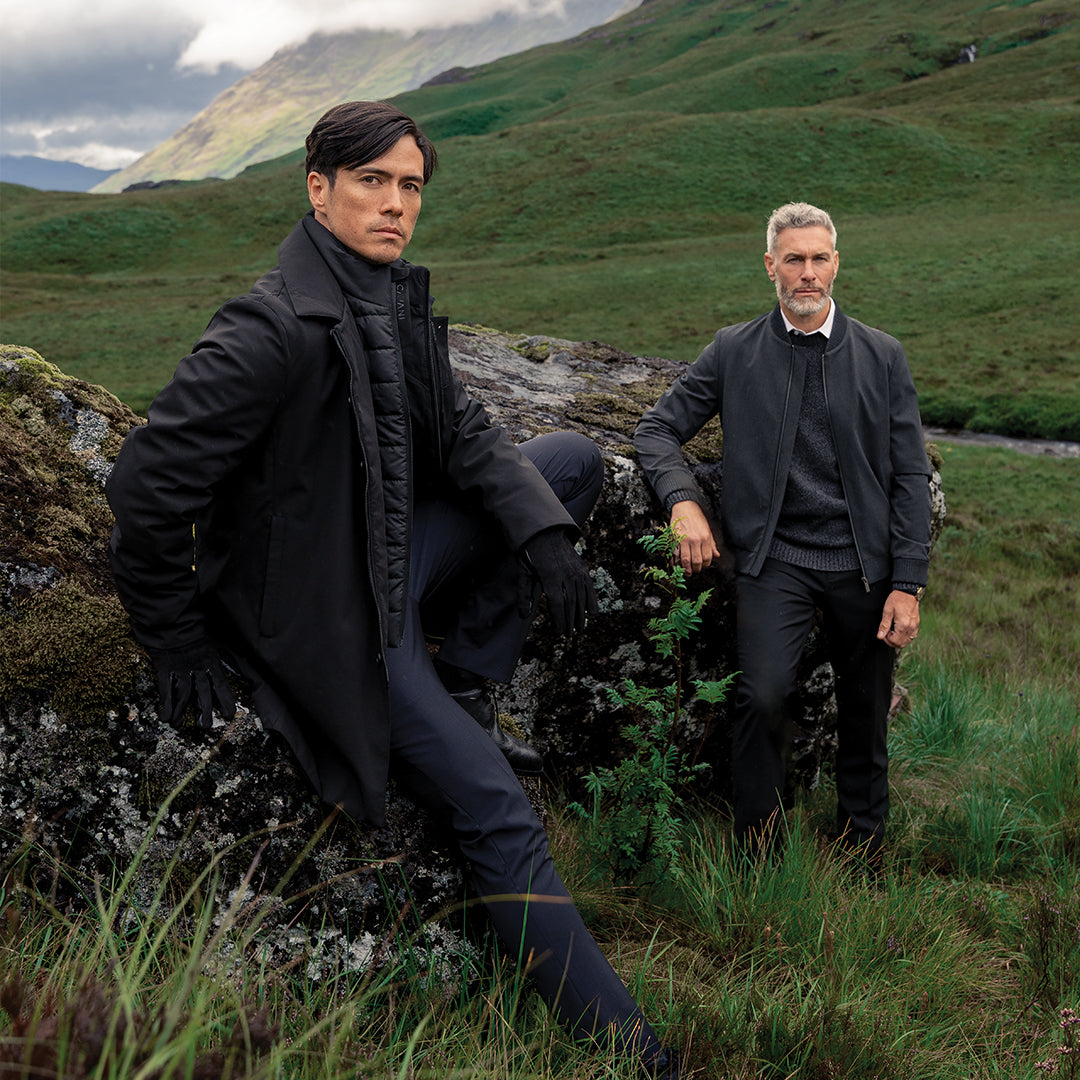 House of Cavani winter outerwear photographed in a Highland landscape